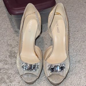 Nine West Gold Silver Peep Toe Heels